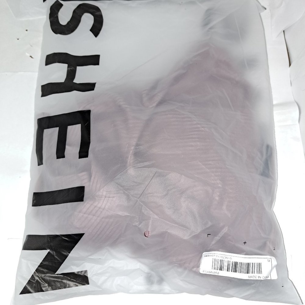 New Shein Notch Neck Gigot Sleeve Rib-knit Tee Dusty Pink Size Medium